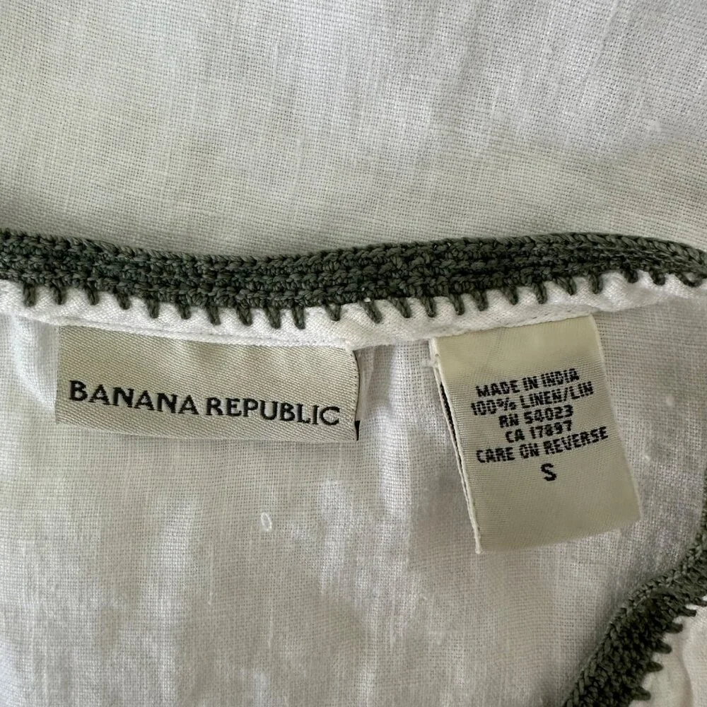 Banana Republic Linen Embroidered Split Neck Sleeveless Lightweight White Sz S - Picture 7 of 10